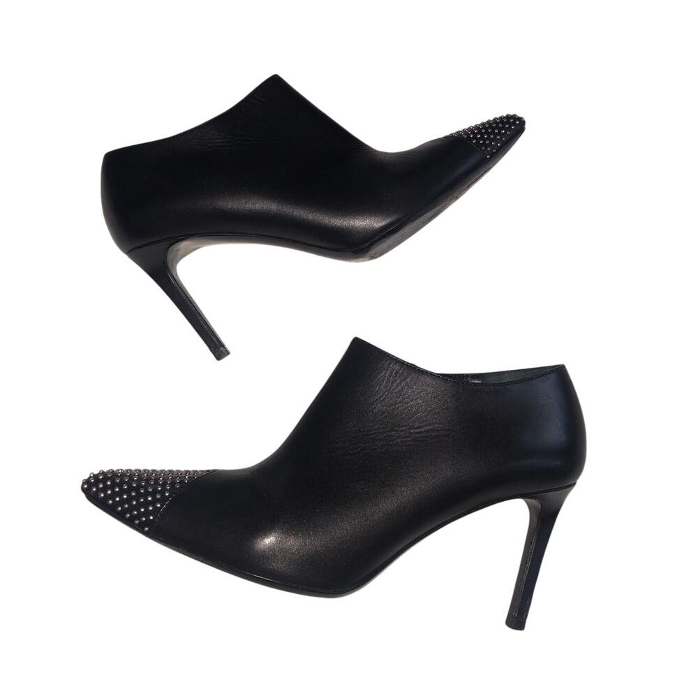 YSL SAINT LAURENT Studded Cap Toe Leather Ankle Boots 37.5 Silver Stud Stiletto